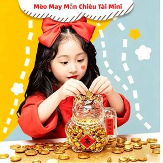 Bình đựng tiền CLEARLINE, Ngân hàng heo đất hoạt hình, Thủy tinh dễ thương Mini Lucky Cat Golden Bean Chai lưu trữ để trang trí văn phòng phòng phòng khách