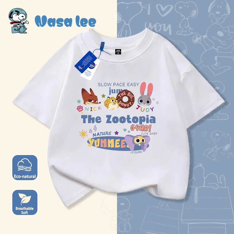 Áo Thun Ngắn Tay Zootopia Mẫu 2026 Hình Hoạt Hình Disney Áo Phông Oversize Cho Bé 3-12 Tuổi