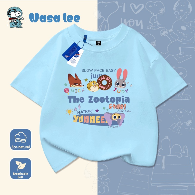 Áo Thun Ngắn Tay Zootopia Mẫu 2026 Hình Hoạt Hình Disney Áo Phông Oversize Cho Bé 3-12 Tuổi