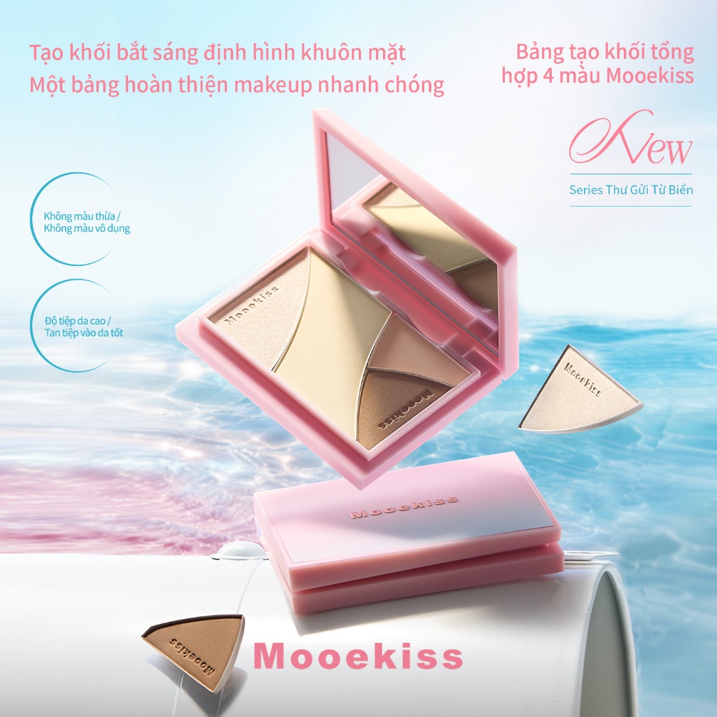 [KOL] Bảng Tạo Khối & Highlight Mooekiss 3 Màu, Dễ Dùng Cho Người Mới, Tự Nhiên, Lâu Trôi 9g