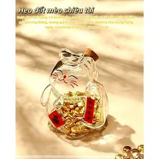 Bình đựng tiền CLEARLINE, Ngân hàng heo đất hoạt hình, Thủy tinh dễ thương Mini Lucky Cat Golden Bean Chai lưu trữ để trang trí văn phòng phòng phòng khách