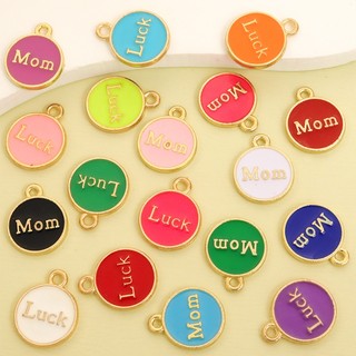 10 Chiếc Đầy Màu Sắc Hai Mặt Nhỏ Giọt Dầu Tròn Quyến Rũ Có Chữ Cái Mẹ / Thiết Kế May Mắn, Phù Hợp Để Làm Quà Tặng Ngày Của Mẹ, Xu Hướng Vòng Cổ Vòng Tay Bông Tai Móc Khóa DIY Mặt Dây Dopamine