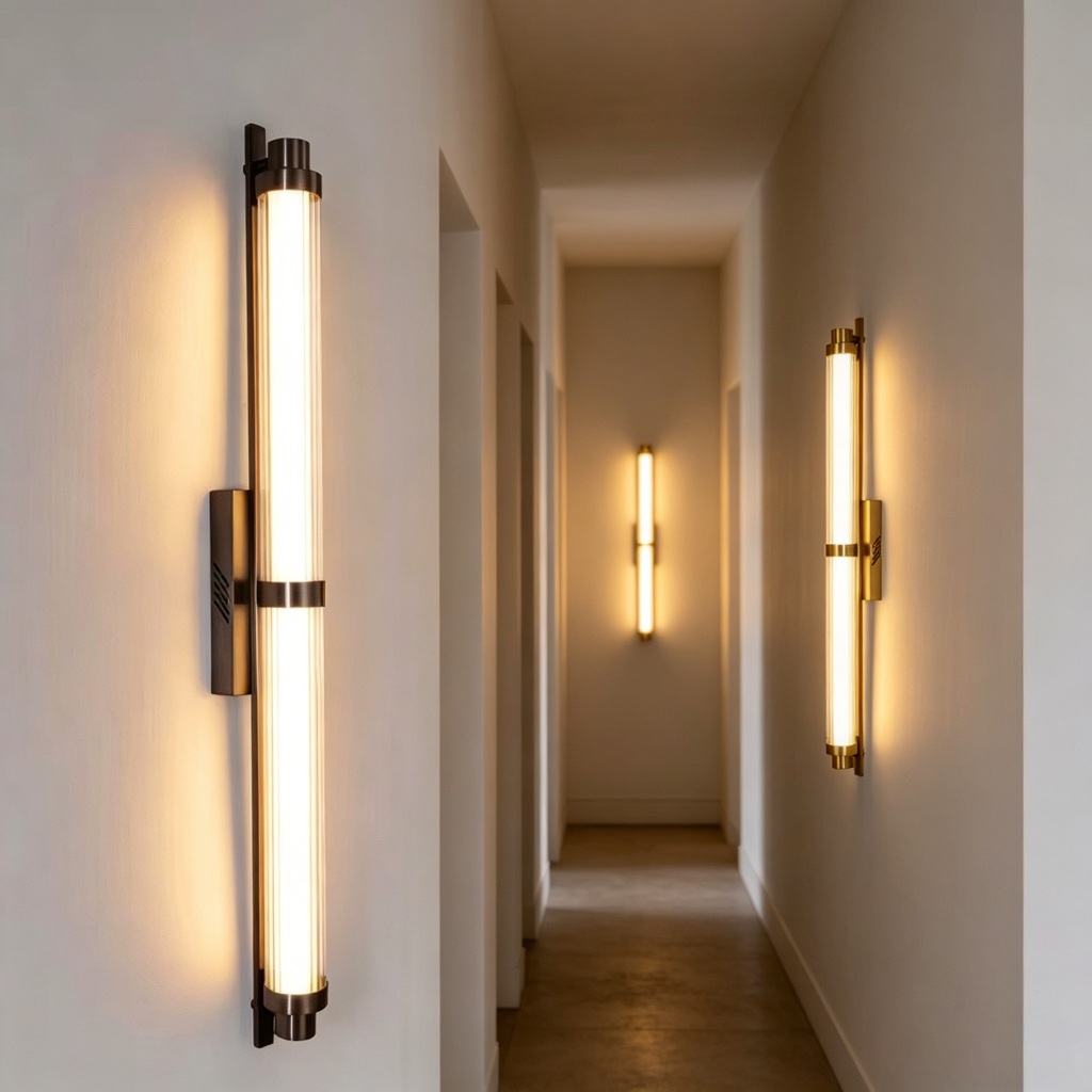 Đèn tường, Đèn treo tường tuyến tính hậu hiện đại (kim loại & thủy tinh) — lý tưởng cho khách sạn, biệt thự và trang trí sảnh