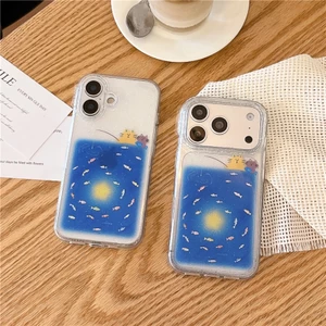 IPhone 17 Pro Max Mạ vàng Mèo con đang câu cá. mẫu vật liệu TPU xử lý IMD vỏ điện thoại