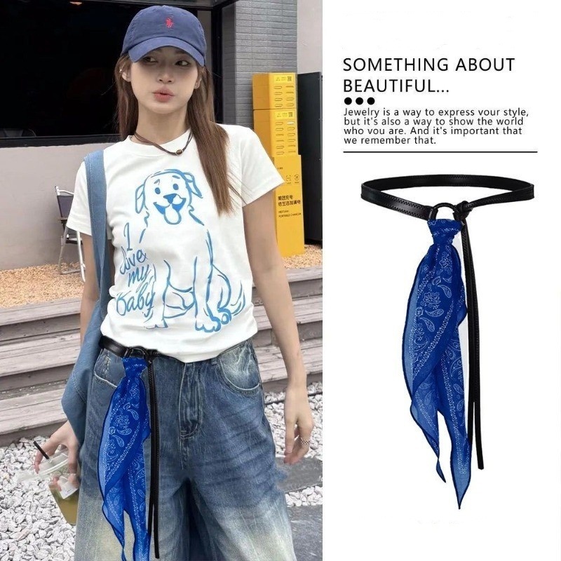 Khăn Thắt Lưng Phong Cách Hip Hop Punk Hot Girl Hình dạng Tam Giắc và Chấm Bi