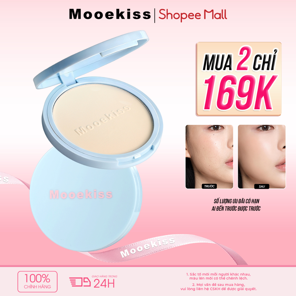 Phấn Phủ Mooekiss Dạng Bột, Kiềm Dầu, Lâu Trôi, Mịn Nhẹ, Soft Focus, Không Mốc