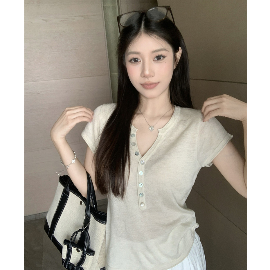 Áo nữ mới mùa hè Quần dệt kim ngắn tay đơn giản đơn giản 260411