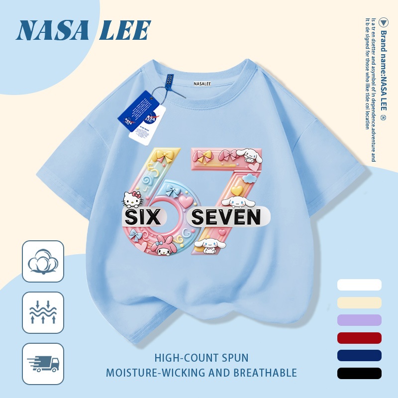 【Giao hàng trong ngày】 Áo thun trẻ em NASA cotton trắng thoáng khí in hình số 67 thời trang, tay ngắn thoải mái cho bé 3-16 tuổi cả trai và gái.