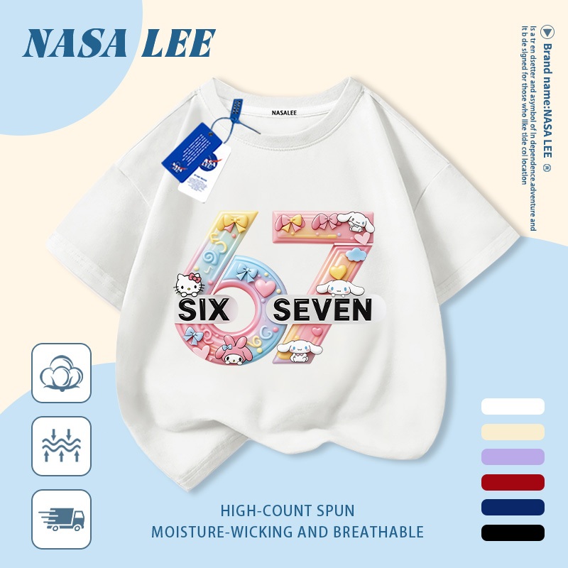 【Giao hàng trong ngày】 Áo thun trẻ em NASA cotton trắng thoáng khí in hình số 67 thời trang, tay ngắn thoải mái cho bé 3-16 tuổi cả trai và gái.