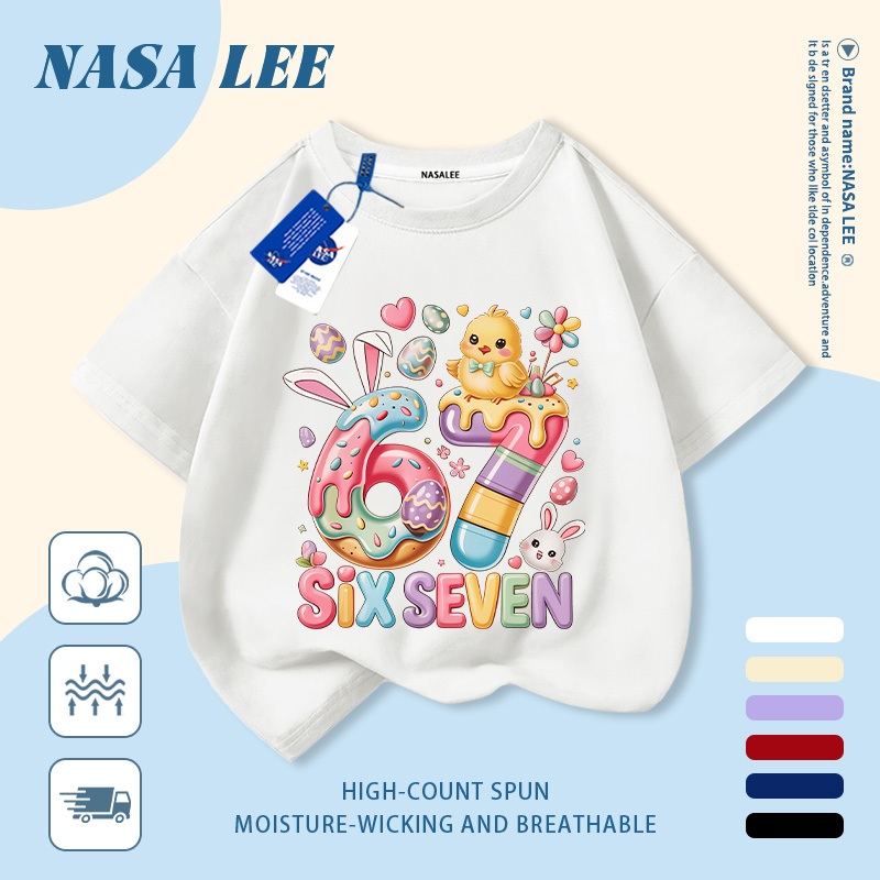 【Giao hàng trong ngày】 Áo thun trẻ em NASA cotton trắng thoáng khí in hình số 67 màu sắc thời trang, tay ngắn thoải mái cho bé 3-16 tuổi cả trai và gái.