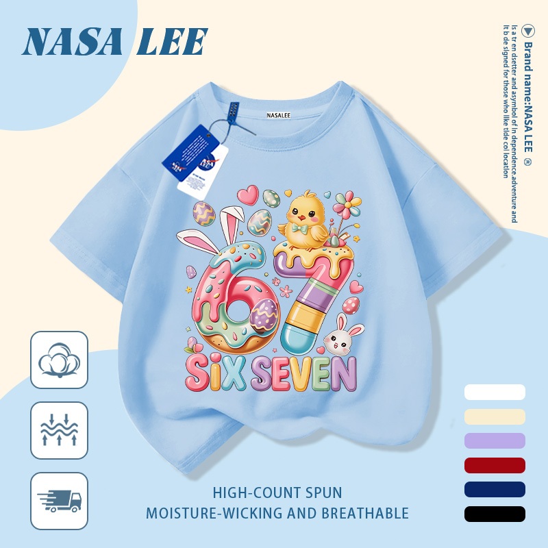 【Giao hàng trong ngày】 Áo thun trẻ em NASA cotton trắng thoáng khí in hình số 67 màu sắc thời trang, tay ngắn thoải mái cho bé 3-16 tuổi cả trai và gái.