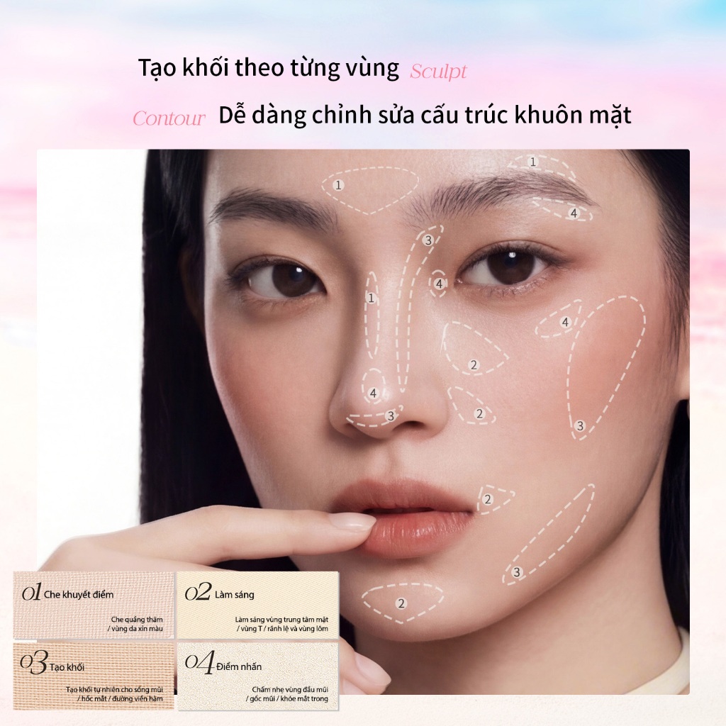 Bảng Phấn Mắt & Highlight Mooekiss 4 Màu 9g, Lì & Nhũ, Làm Sáng Da, Dễ Tán