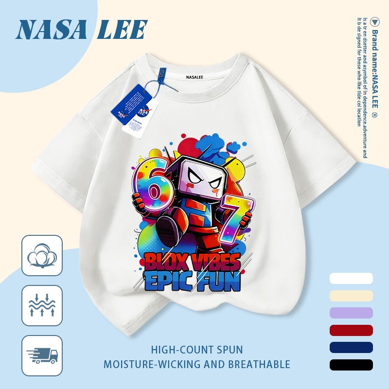 【Giao hàng trong ngày】 Áo thun trẻ em NASA cotton trắng thoáng khí in hình số và robot thời trang, tay ngắn thoải mái cho bé 3-16 tuổi cả trai và gái.