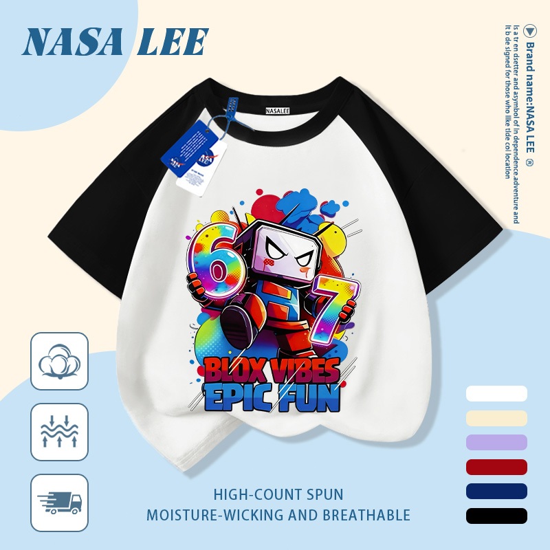 【Giao hàng trong ngày】 Áo thun trẻ em NASA cotton trắng thoáng khí in hình số và robot thời trang, tay ngắn thoải mái cho bé 3-16 tuổi cả trai và gái.