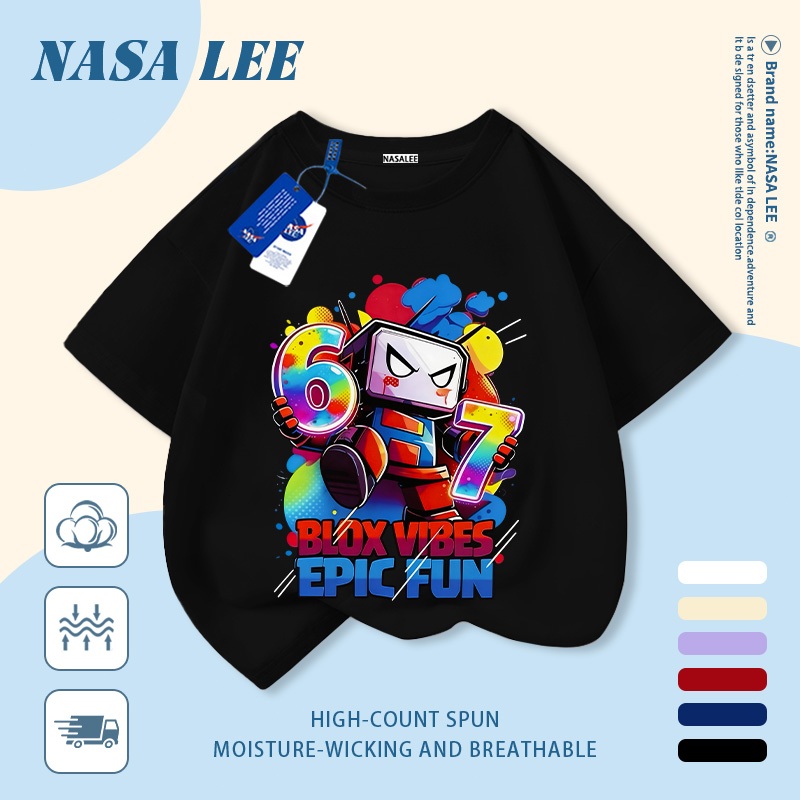 【Giao hàng trong ngày】 Áo thun trẻ em NASA cotton trắng thoáng khí in hình số và robot thời trang, tay ngắn thoải mái cho bé 3-16 tuổi cả trai và gái.
