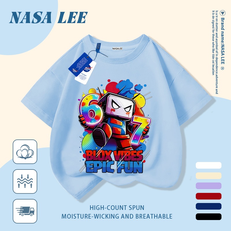 【Giao hàng trong ngày】 Áo thun trẻ em NASA cotton trắng thoáng khí in hình số và robot thời trang, tay ngắn thoải mái cho bé 3-16 tuổi cả trai và gái.