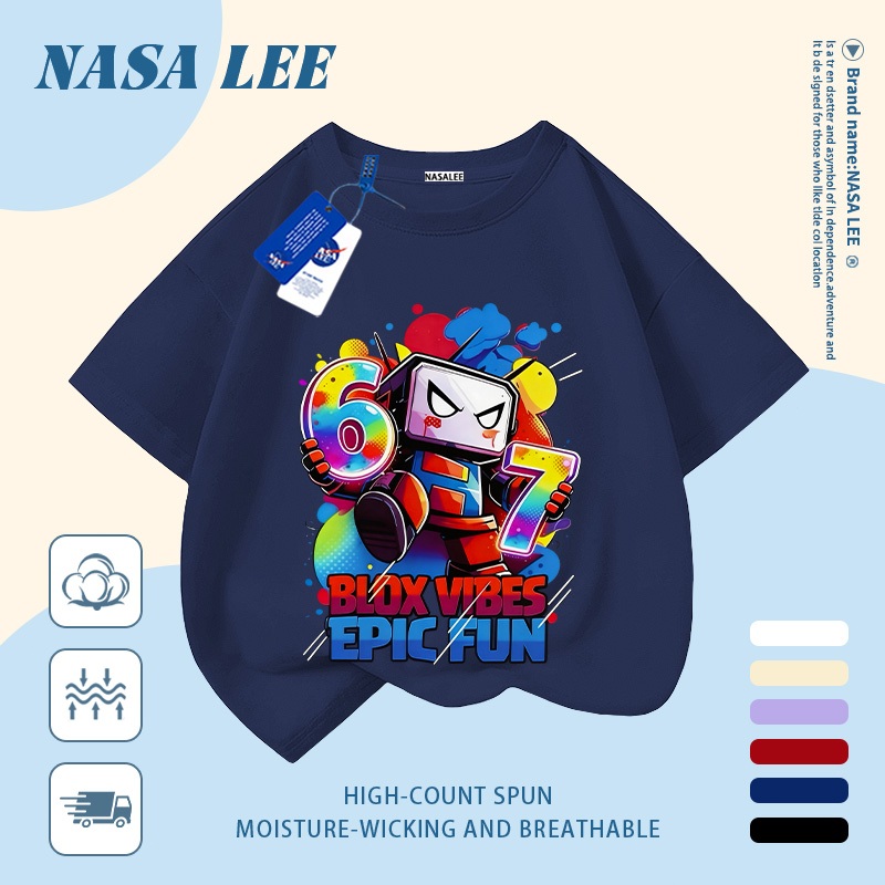 【Giao hàng trong ngày】 Áo thun trẻ em NASA cotton trắng thoáng khí in hình số và robot thời trang, tay ngắn thoải mái cho bé 3-16 tuổi cả trai và gái.