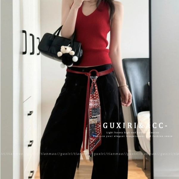 Thắt lưng khăn choàng Satin màu cà phê kiểu Mỹ Retro
