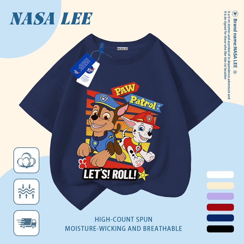 【GIAO HÀNG NGÀY】 Áo thun cotton thấm hút mồ hôi NASA cho trẻ em, in hình chó thời trang, áo phông cho bé trai và bé gái từ 3-16 tuổi