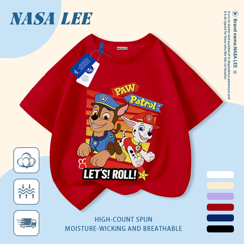 【GIAO HÀNG NGÀY】 Áo thun cotton thấm hút mồ hôi NASA cho trẻ em, in hình chó thời trang, áo phông cho bé trai và bé gái từ 3-16 tuổi