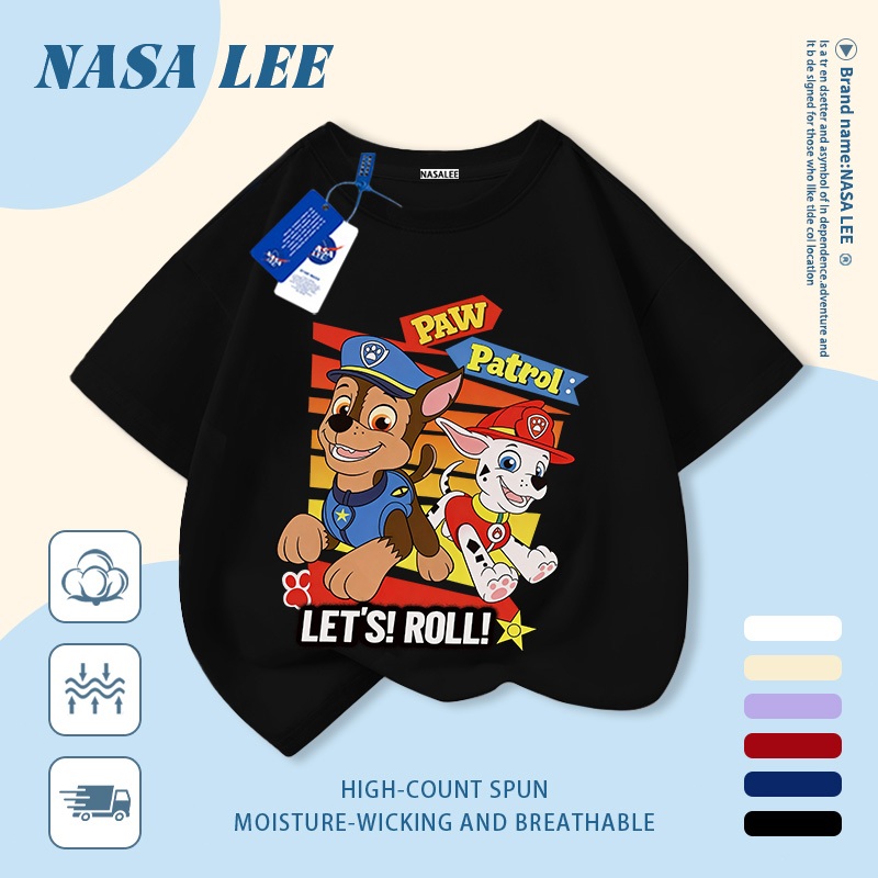 【GIAO HÀNG NGÀY】 Áo thun cotton thấm hút mồ hôi NASA cho trẻ em, in hình chó thời trang, áo phông cho bé trai và bé gái từ 3-16 tuổi