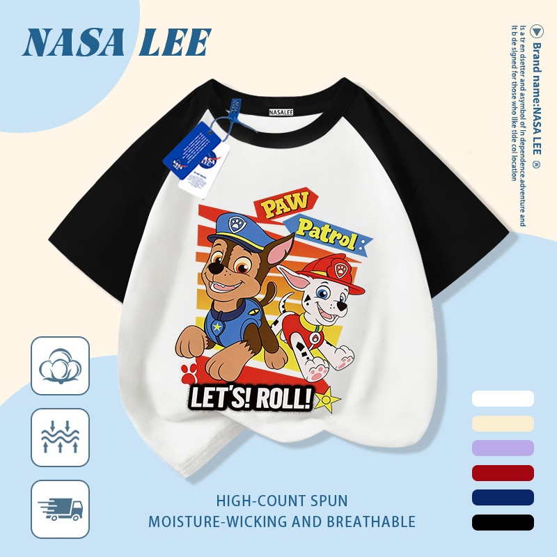 【GIAO HÀNG NGÀY】 Áo thun cotton thấm hút mồ hôi NASA cho trẻ em, in hình chó thời trang, áo phông cho bé trai và bé gái từ 3-16 tuổi