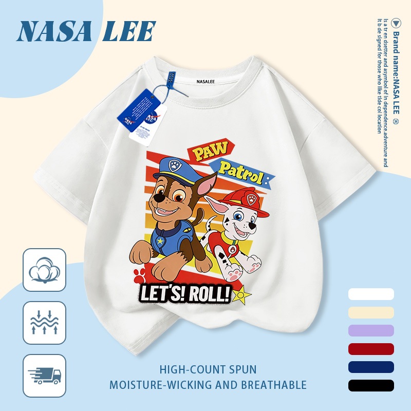【GIAO HÀNG NGÀY】 Áo thun cotton thấm hút mồ hôi NASA cho trẻ em, in hình chó thời trang, áo phông cho bé trai và bé gái từ 3-16 tuổi