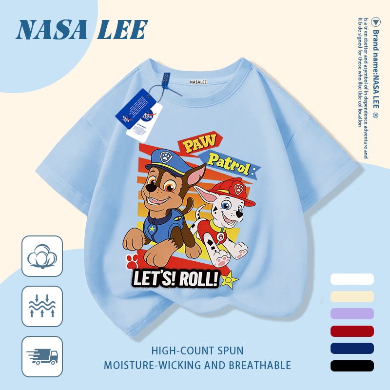 【GIAO HÀNG NGÀY】 Áo thun cotton thấm hút mồ hôi NASA cho trẻ em, in hình chó thời trang, áo phông cho bé trai và bé gái từ 3-16 tuổi
