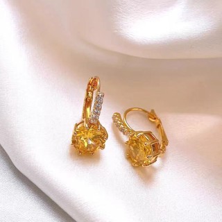 Bông tai kim cương giả hình học màu vàng thiết kế nữ Niche tính khí độc đáo phong cách mới