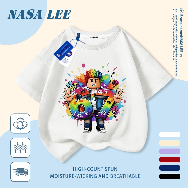 【Giao hàng trong ngày】 Áo thun trẻ em cotton trắng thoáng khí in hình số 67 màu sắc thời trang, tay ngắn thoải mái cho bé 3-16 tuổi cả trai và gái.