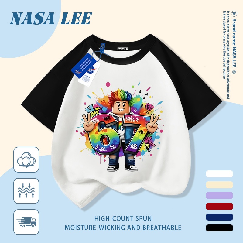 【Giao hàng trong ngày】 Áo thun trẻ em cotton trắng thoáng khí in hình số 67 màu sắc thời trang, tay ngắn thoải mái cho bé 3-16 tuổi cả trai và gái.