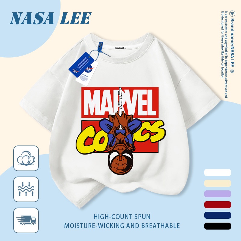 【Giao hàng trong ngày】 Áo thun trẻ em NASA cotton trắng thoáng khí in hình siêu anh hùng hoạt hình thời trang, tay ngắn thoải mái cho bé 3-16 tuổi cả trai và gái.