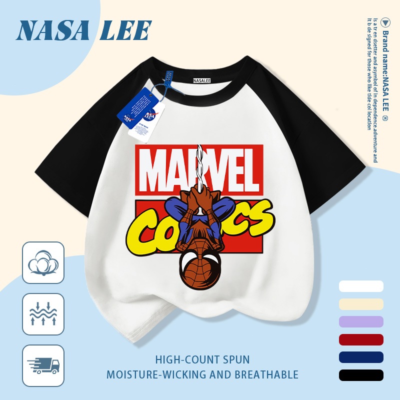 【Giao hàng trong ngày】 Áo thun trẻ em NASA cotton trắng thoáng khí in hình siêu anh hùng hoạt hình thời trang, tay ngắn thoải mái cho bé 3-16 tuổi cả trai và gái.