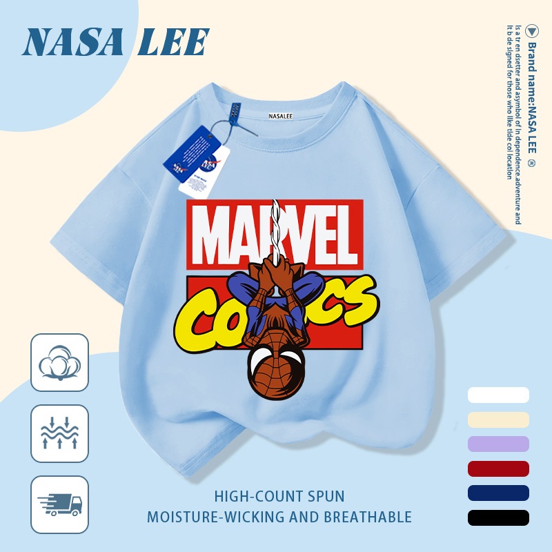 【Giao hàng trong ngày】 Áo thun trẻ em NASA cotton trắng thoáng khí in hình siêu anh hùng hoạt hình thời trang, tay ngắn thoải mái cho bé 3-16 tuổi cả trai và gái.