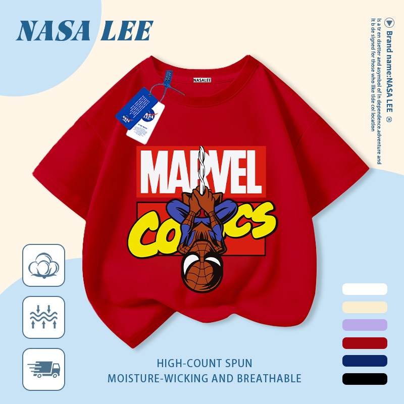 【Giao hàng trong ngày】 Áo thun trẻ em NASA cotton trắng thoáng khí in hình siêu anh hùng hoạt hình thời trang, tay ngắn thoải mái cho bé 3-16 tuổi cả trai và gái.