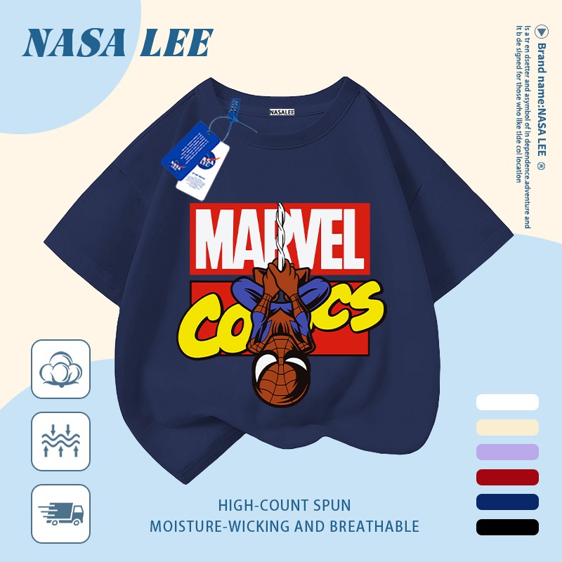 【Giao hàng trong ngày】 Áo thun trẻ em NASA cotton trắng thoáng khí in hình siêu anh hùng hoạt hình thời trang, tay ngắn thoải mái cho bé 3-16 tuổi cả trai và gái.
