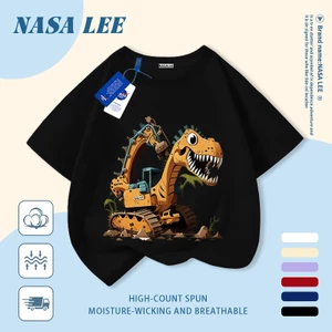 【Giao hàng trong ngày】 Áo thun trẻ em NASA cotton trắng thoáng khí in hình khủng long và máy xúc hoạt hình thời trang, tay ngắn thoải mái cho bé 3-16 tuổi cả trai và gái.