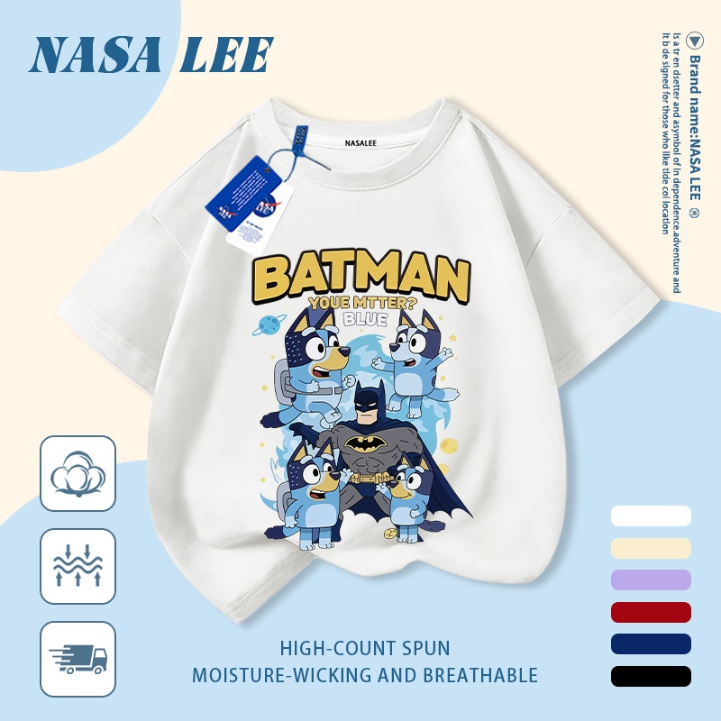 【Giao hàng trong ngày】 Áo thun trẻ em NASA cotton trắng thoáng khí in hình chó hoạt hình thời trang, tay ngắn thoải mái cho bé 3-16 tuổi cả trai và gái.