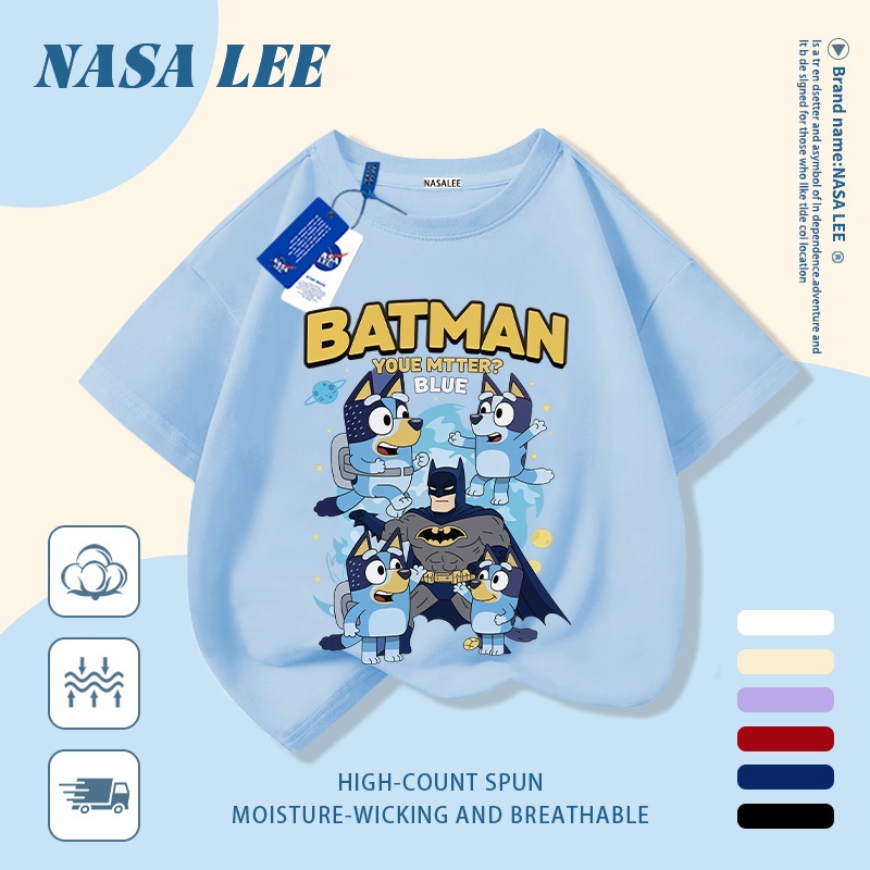 【Giao hàng trong ngày】 Áo thun trẻ em NASA cotton trắng thoáng khí in hình chó hoạt hình thời trang, tay ngắn thoải mái cho bé 3-16 tuổi cả trai và gái.