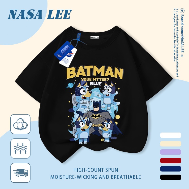 【Giao hàng trong ngày】 Áo thun trẻ em NASA cotton trắng thoáng khí in hình chó hoạt hình thời trang, tay ngắn thoải mái cho bé 3-16 tuổi cả trai và gái.