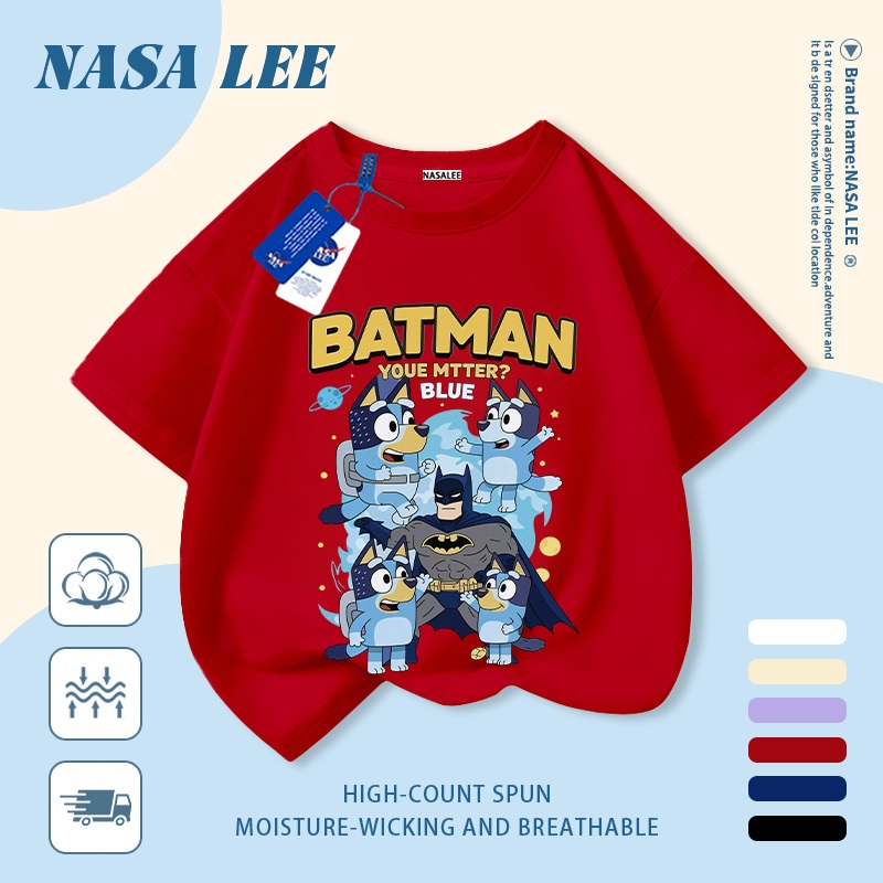 【Giao hàng trong ngày】 Áo thun trẻ em NASA cotton trắng thoáng khí in hình chó hoạt hình thời trang, tay ngắn thoải mái cho bé 3-16 tuổi cả trai và gái.