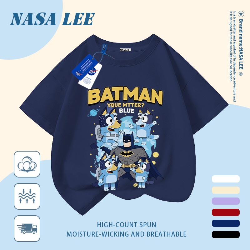 【Giao hàng trong ngày】 Áo thun trẻ em NASA cotton trắng thoáng khí in hình chó hoạt hình thời trang, tay ngắn thoải mái cho bé 3-16 tuổi cả trai và gái.