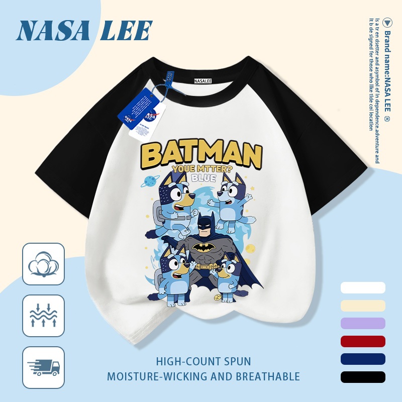 【Giao hàng trong ngày】 Áo thun trẻ em NASA cotton trắng thoáng khí in hình chó hoạt hình thời trang, tay ngắn thoải mái cho bé 3-16 tuổi cả trai và gái.