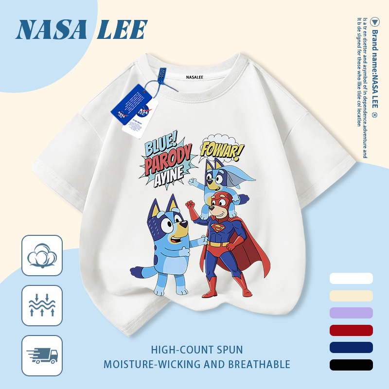 【Giao hàng trong ngày】 Áo thun trẻ em NASA cotton trắng thoáng khí in hình chó hoạt hình thời trang, tay ngắn thoải mái cho bé 3-16 tuổi cả trai và gái.