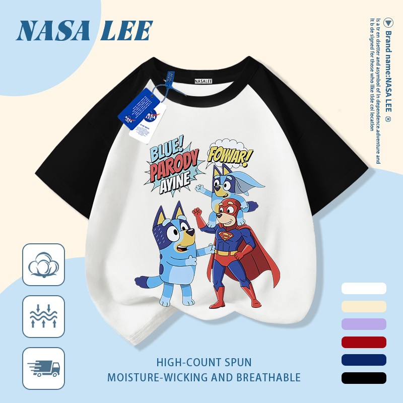 【Giao hàng trong ngày】 Áo thun trẻ em NASA cotton trắng thoáng khí in hình chó hoạt hình thời trang, tay ngắn thoải mái cho bé 3-16 tuổi cả trai và gái.