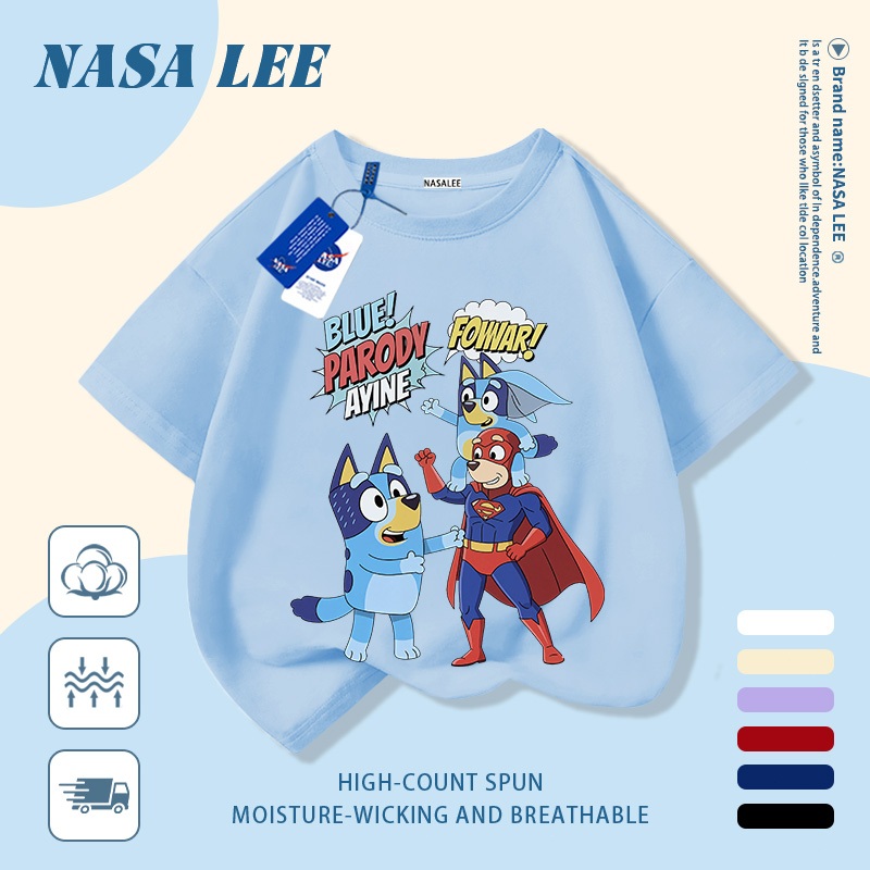 【Giao hàng trong ngày】 Áo thun trẻ em NASA cotton trắng thoáng khí in hình chó hoạt hình thời trang, tay ngắn thoải mái cho bé 3-16 tuổi cả trai và gái.