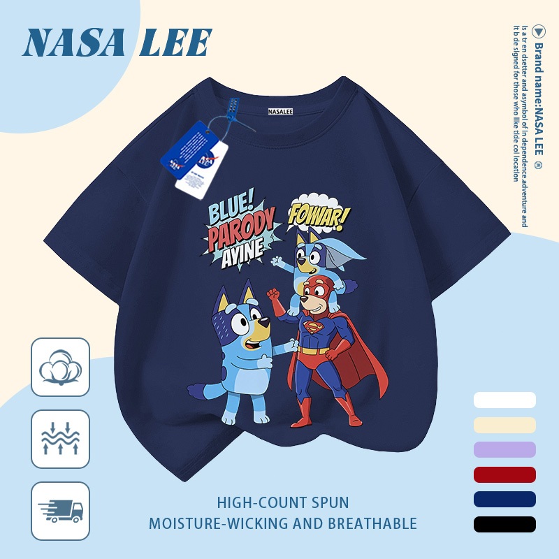 【Giao hàng trong ngày】 Áo thun trẻ em NASA cotton trắng thoáng khí in hình chó hoạt hình thời trang, tay ngắn thoải mái cho bé 3-16 tuổi cả trai và gái.