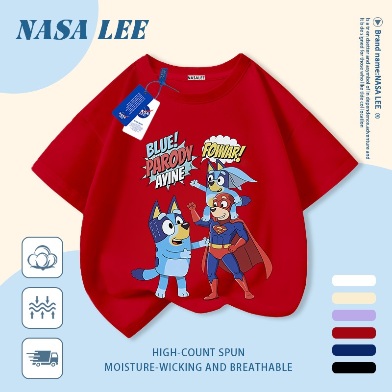 【Giao hàng trong ngày】 Áo thun trẻ em NASA cotton trắng thoáng khí in hình chó hoạt hình thời trang, tay ngắn thoải mái cho bé 3-16 tuổi cả trai và gái.