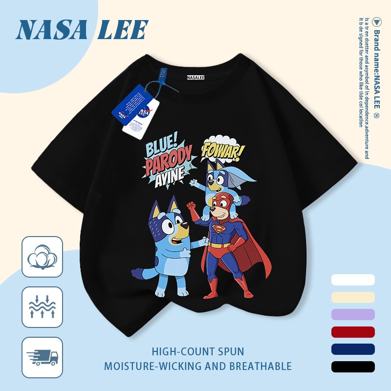 【Giao hàng trong ngày】 Áo thun trẻ em NASA cotton trắng thoáng khí in hình chó hoạt hình thời trang, tay ngắn thoải mái cho bé 3-16 tuổi cả trai và gái.
