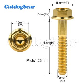 Bu lông Titan Catgodbear M8x15-55mm đầu mặt bích lục giác DIN6921, phù hợp cho xe máy